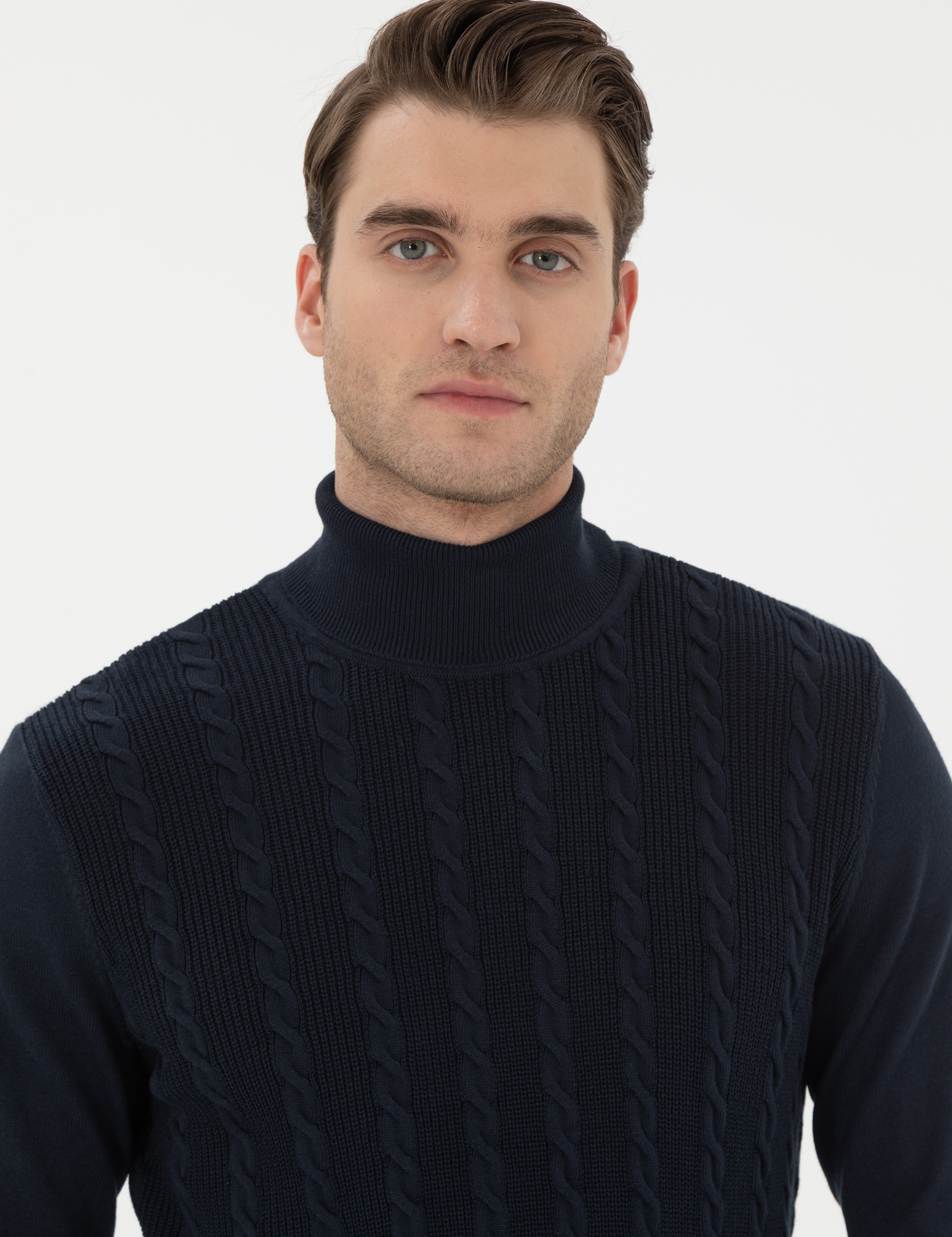 Lacivert Slim Fit Balıkçı Yaka Triko Kazak - Image 2