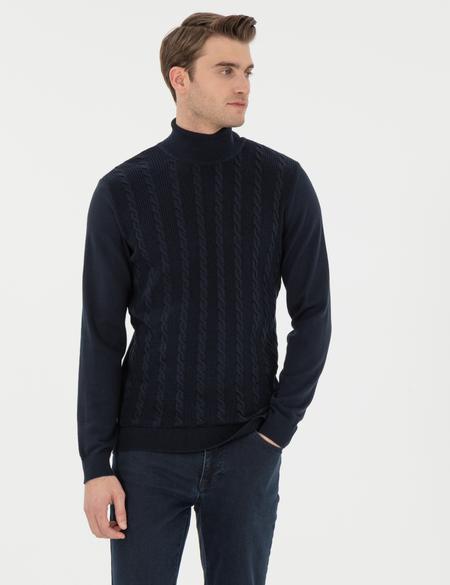 Lacivert Slim Fit Balıkçı Yaka Triko Kazak - 50300500007