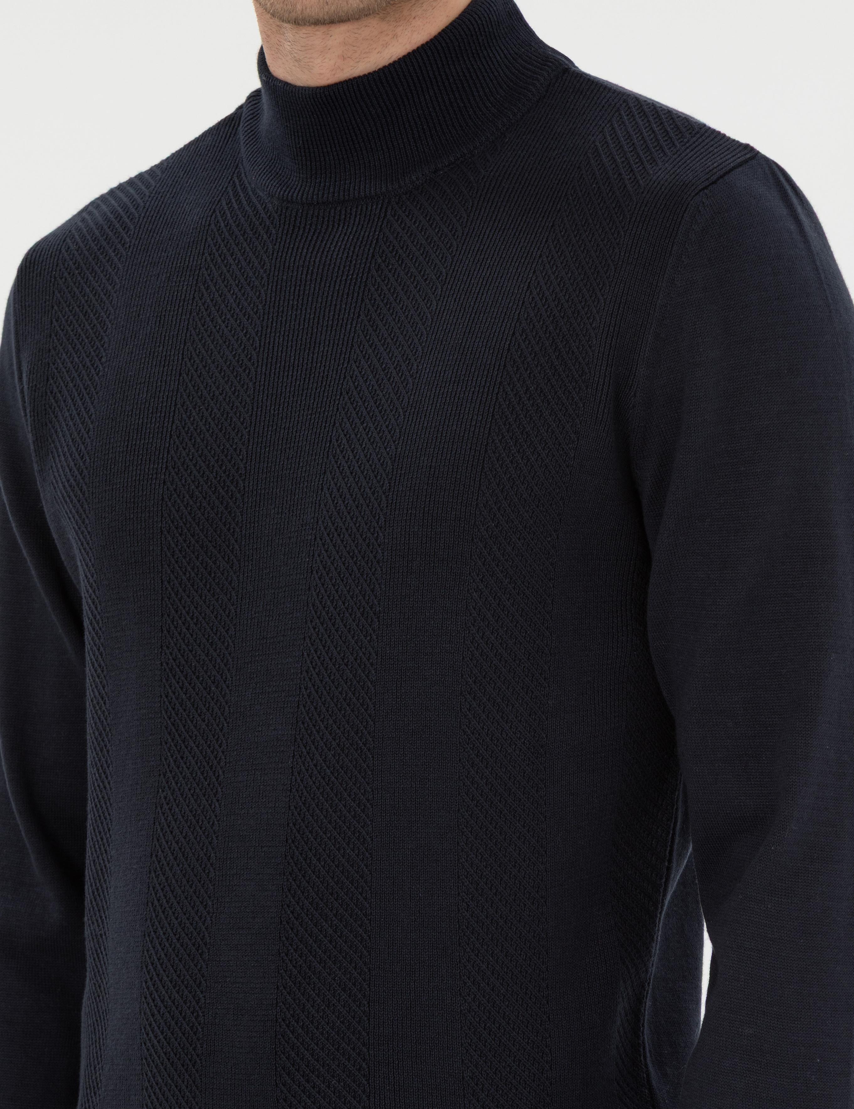 Lacivert Slim Fit Yarım Balıkçı Triko Kazak