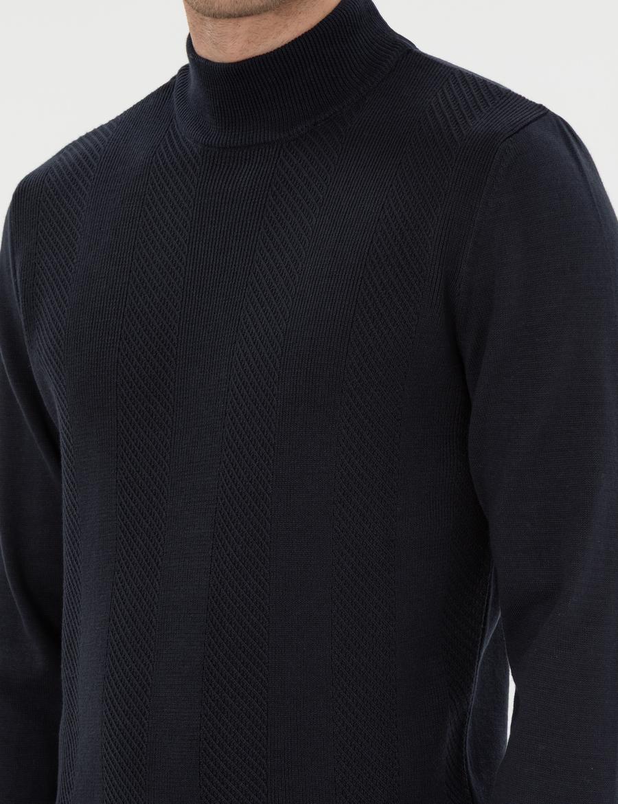 Lacivert Slim Fit Yarım Balıkçı Triko Kazak