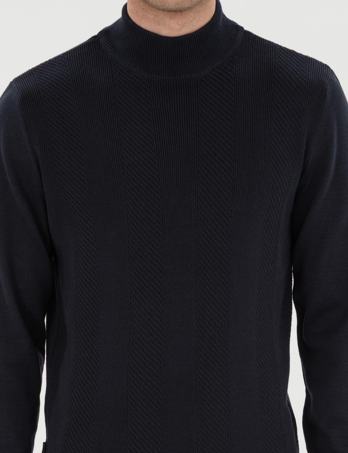 Lacivert Slim Fit Yarım Balıkçı Triko Kazak - 50300498016