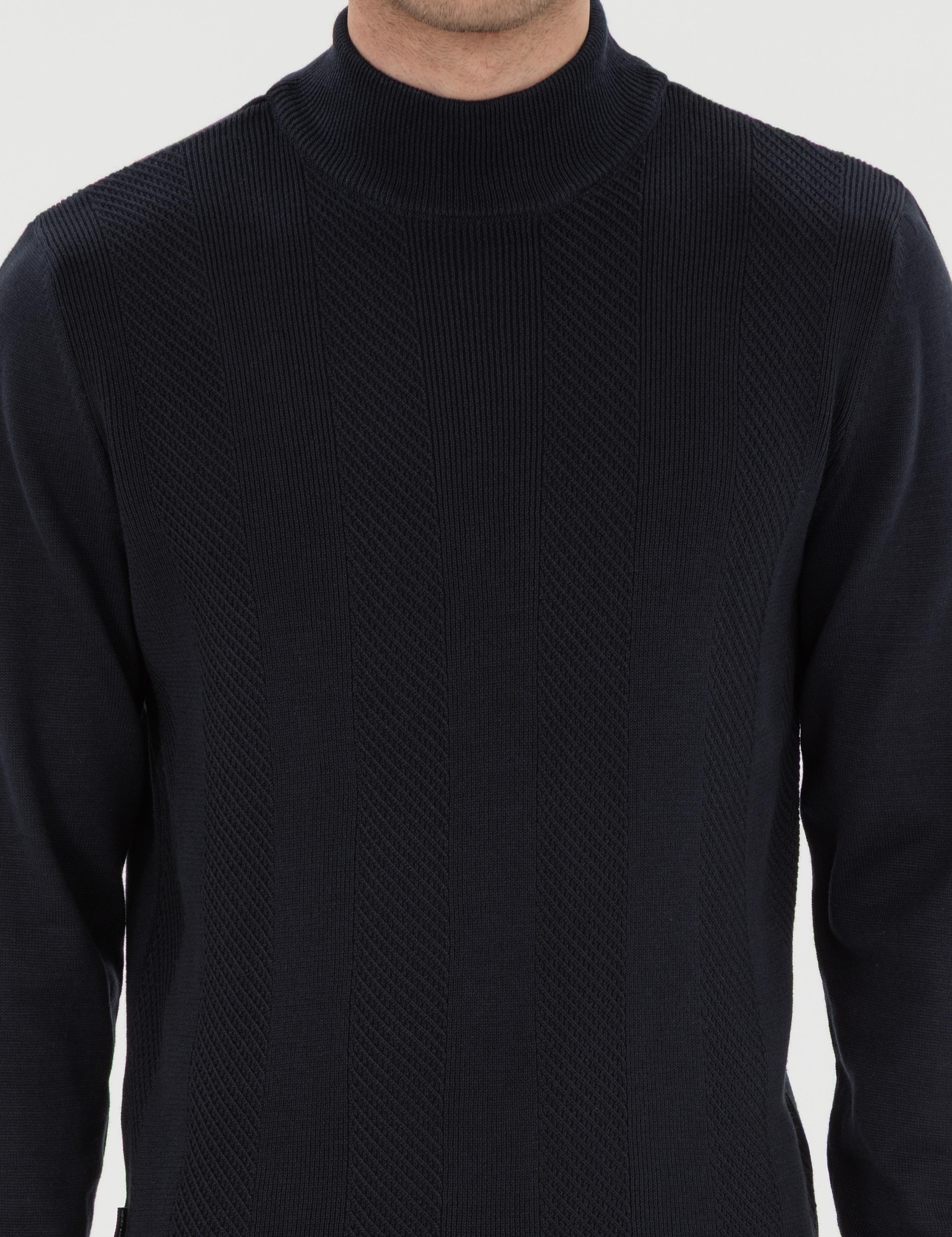 Lacivert Slim Fit Yarım Balıkçı Triko Kazak