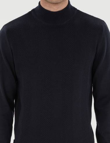 Lacivert Slim Fit Yarım Balıkçı Triko Kazak