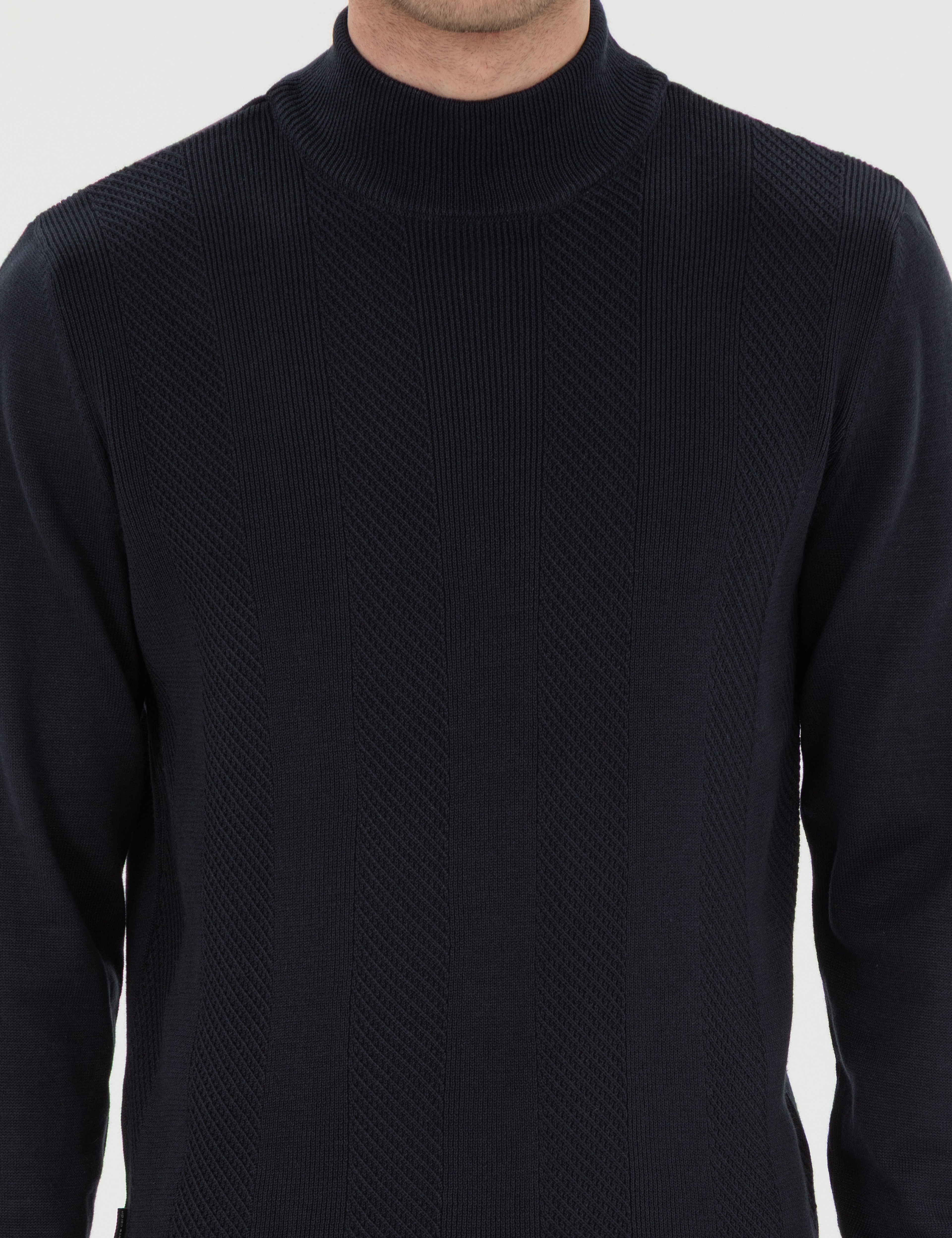 Lacivert Slim Fit Yarım Balıkçı Triko Kazak
