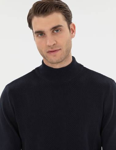 Lacivert Slim Fit Yarım Balıkçı Triko Kazak