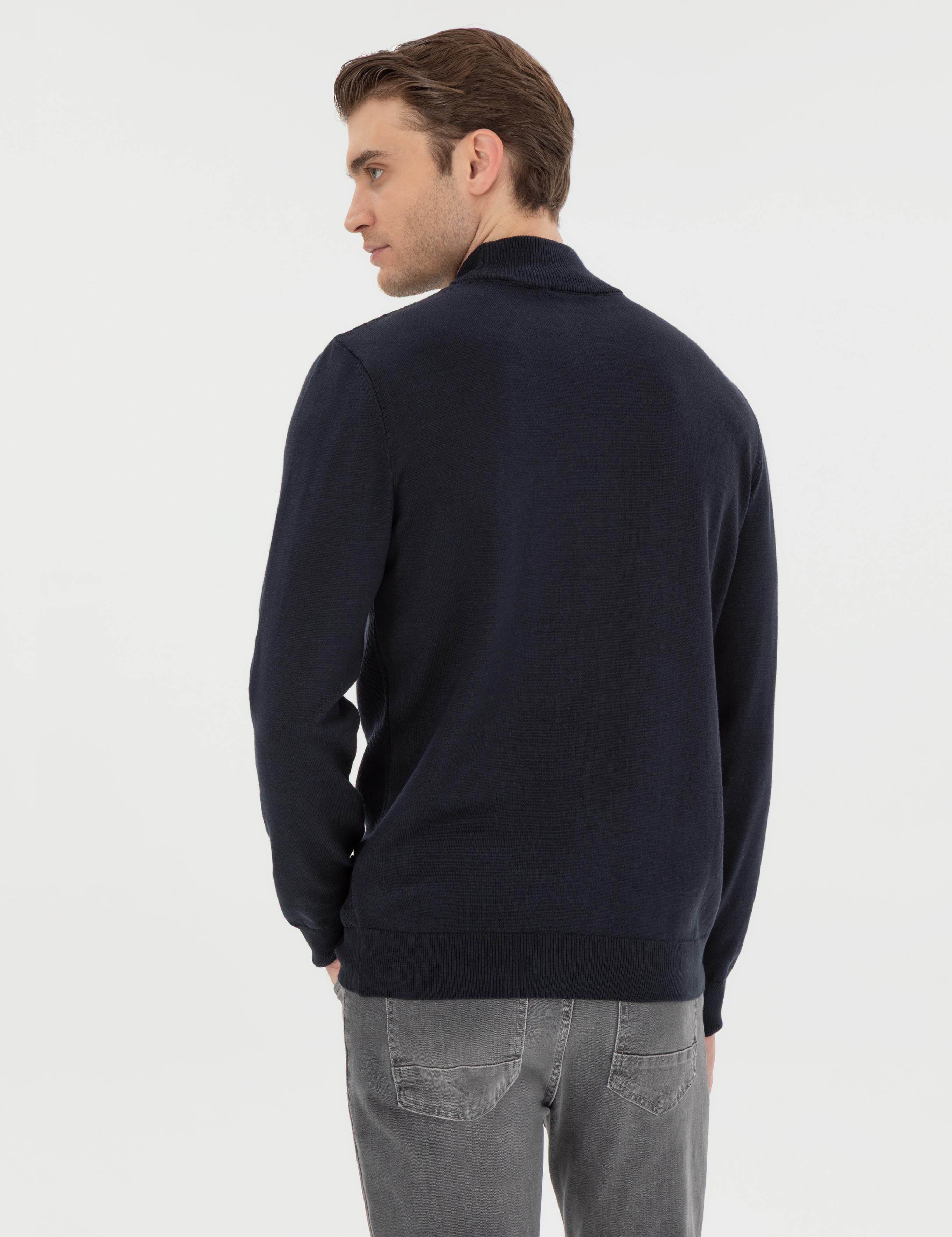 Lacivert Slim Fit Yarım Balıkçı Triko Kazak