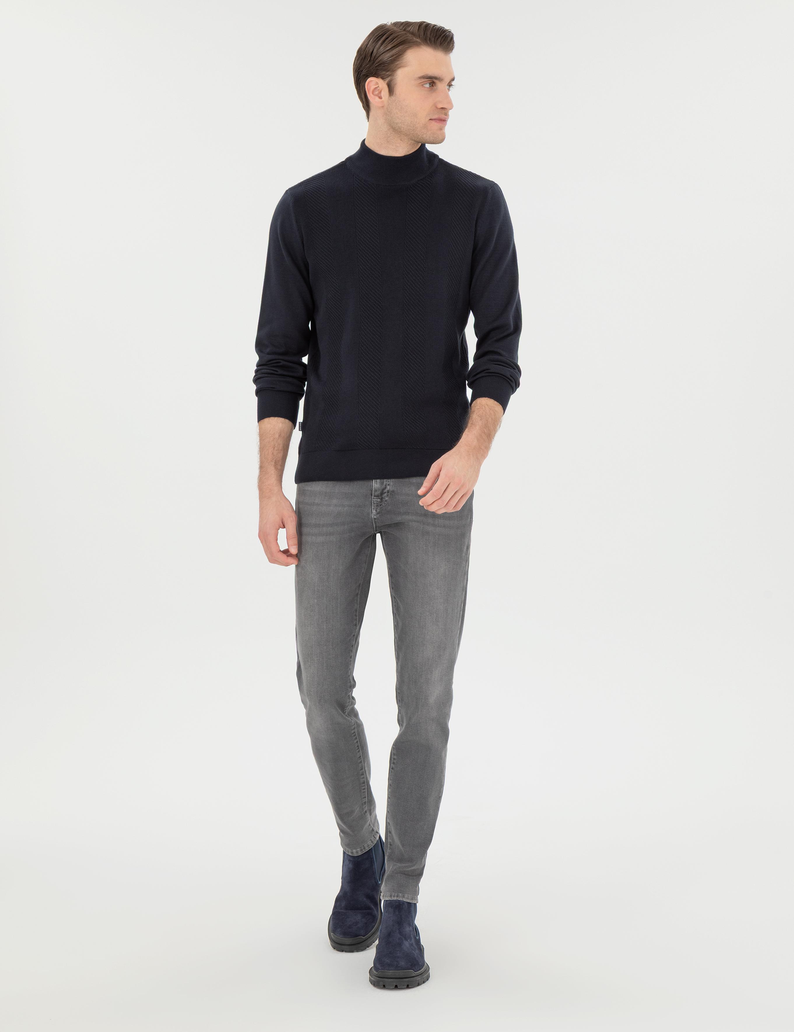 Lacivert Slim Fit Yarım Balıkçı Triko Kazak