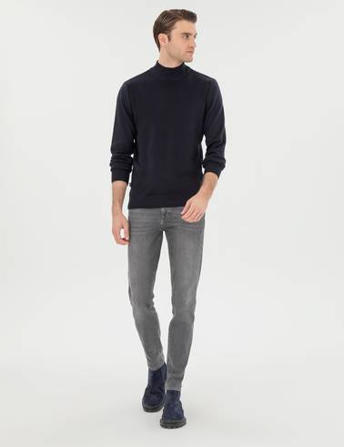 Lacivert Slim Fit Yarım Balıkçı Triko Kazak