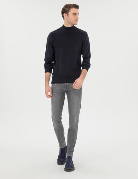 Lacivert Slim Fit Yarım Balıkçı Triko Kazak - 50300498016