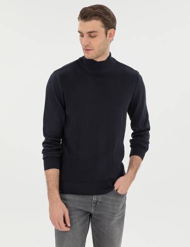 Lacivert Slim Fit Yarım Balıkçı Triko Kazak