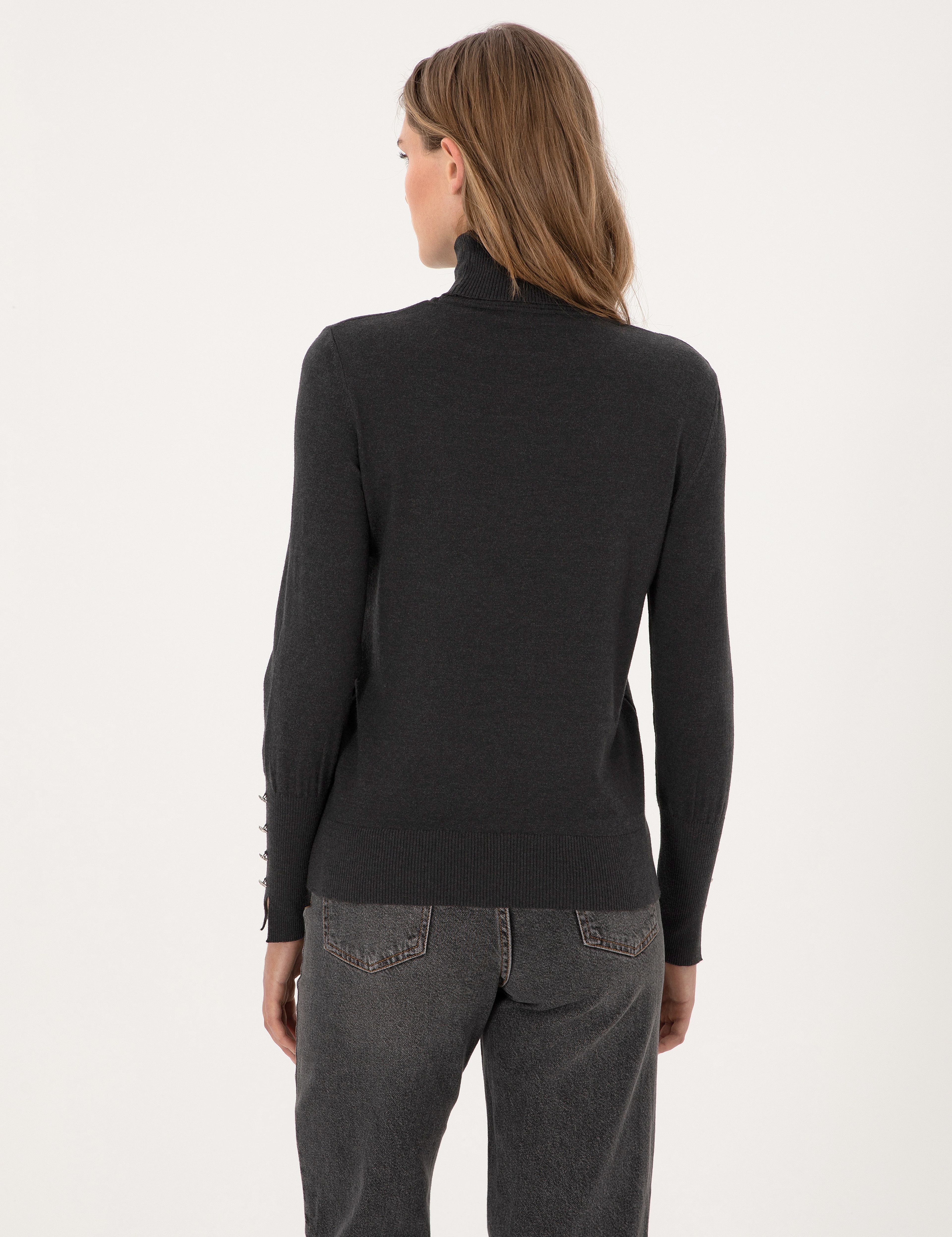 Antrasit Slim Fit Balıkçı Yaka Basic Kazak - Image 5