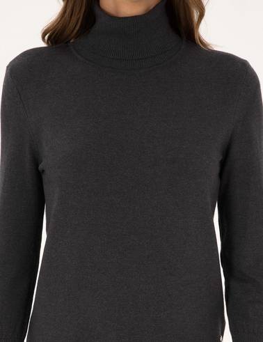 Antrasit Slim Fit Balıkçı Yaka Basic Kazak