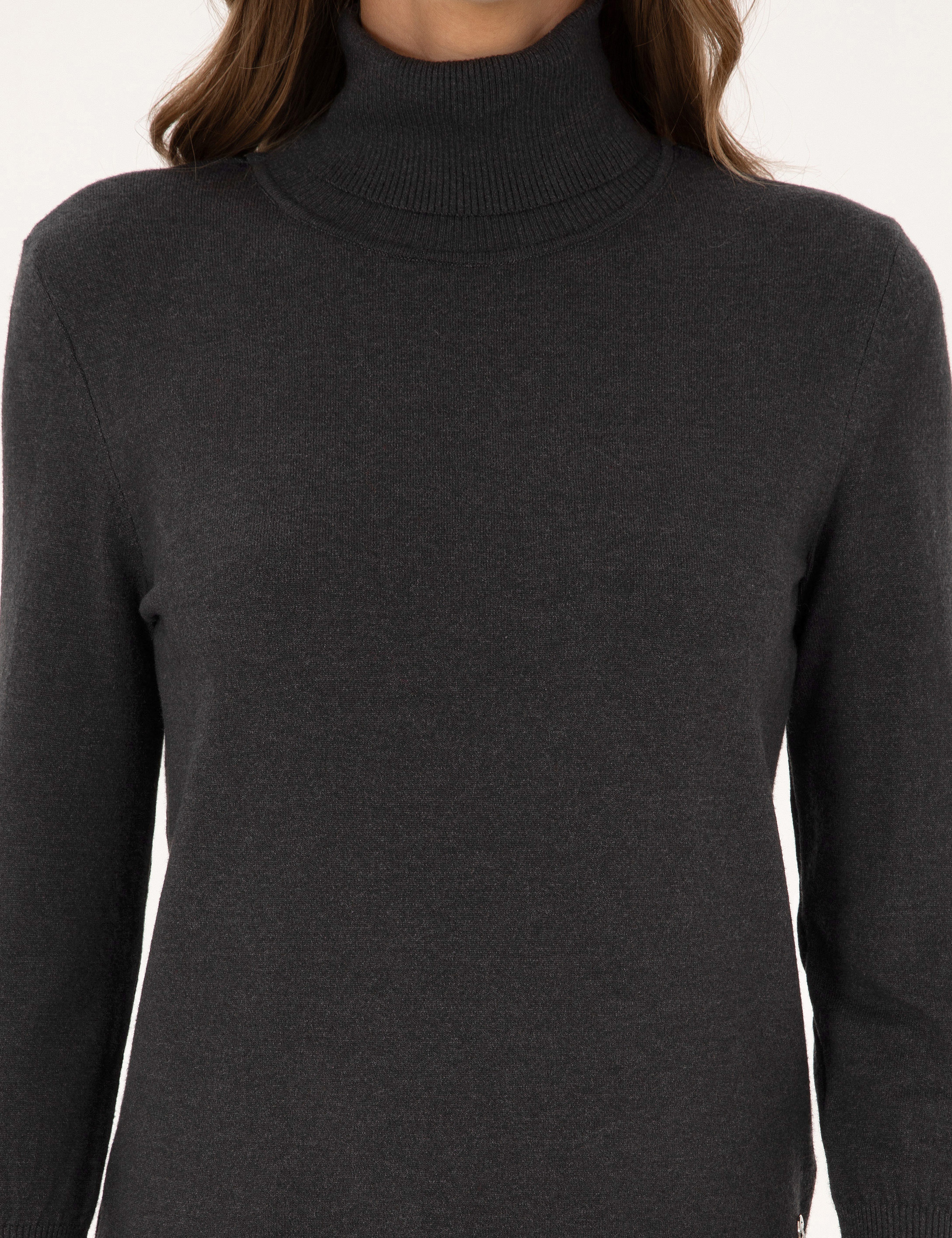 Antrasit Slim Fit Balıkçı Yaka Basic Kazak