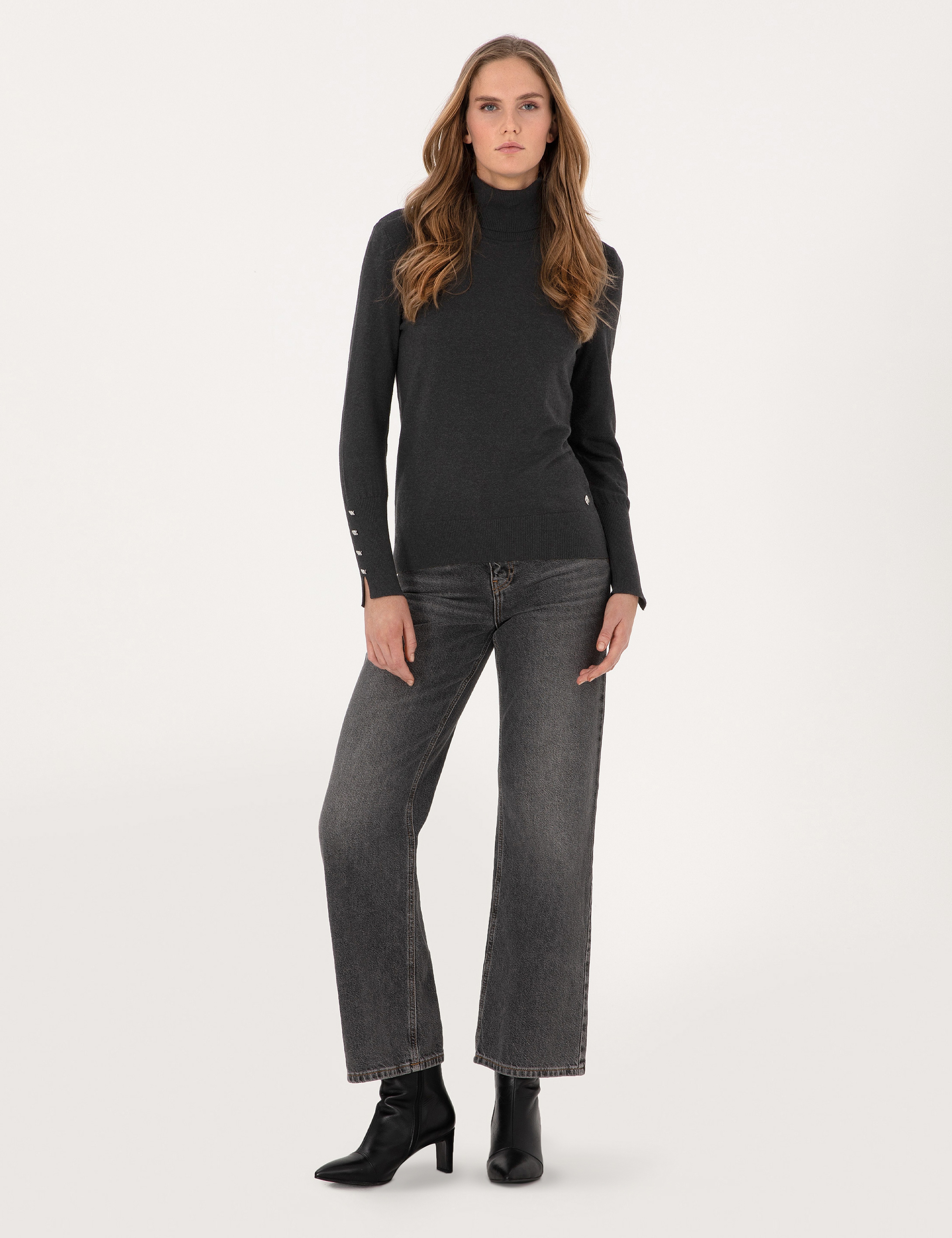 Antrasit Slim Fit Balıkçı Yaka Basic Kazak