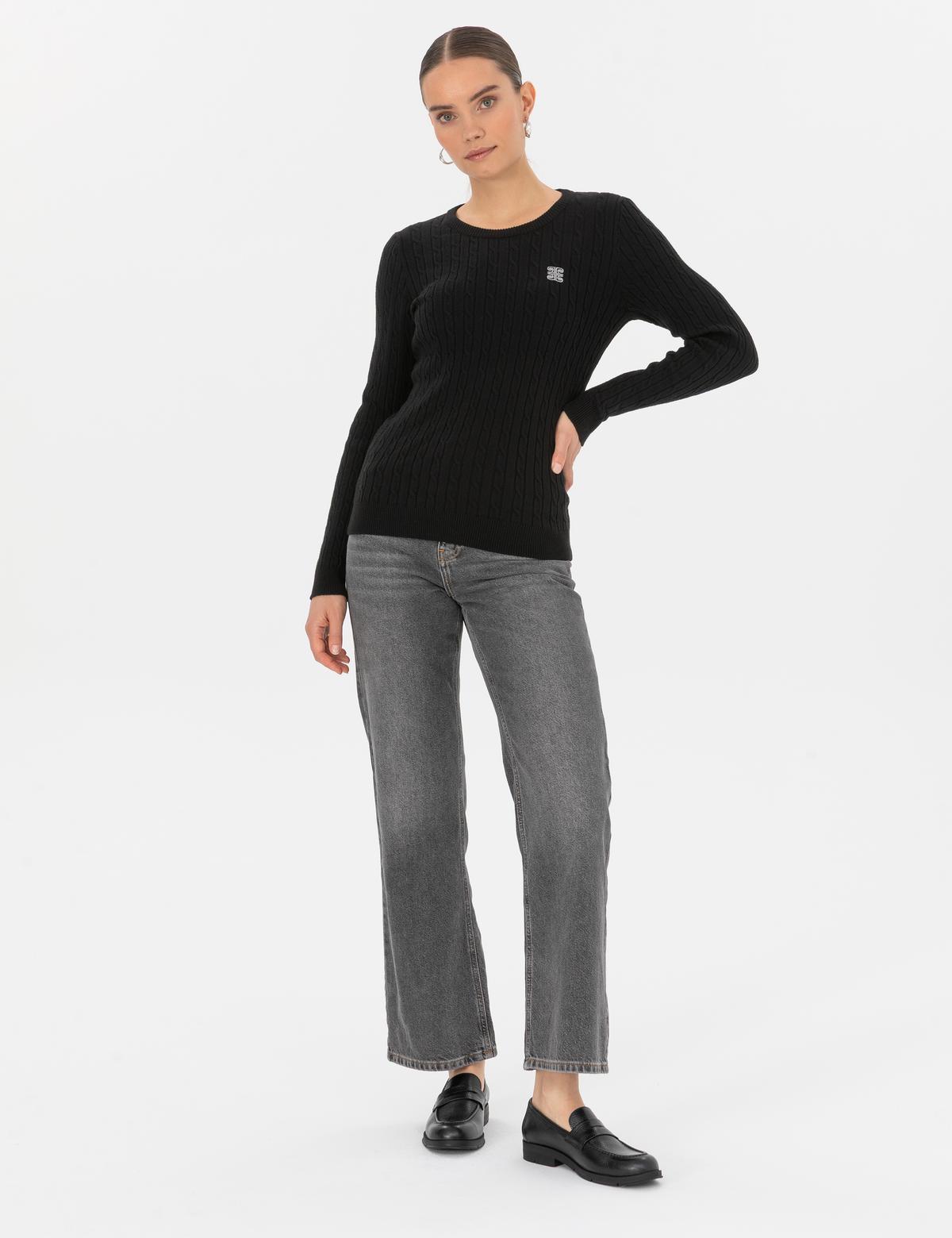 Siyah Slim Fit Bisiklet Yaka Basic Kazak - 50317072021