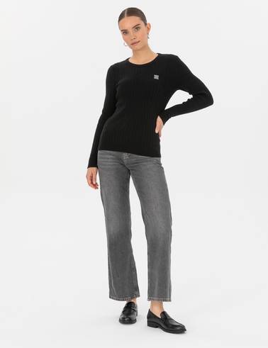 Siyah Slim Fit Bisiklet Yaka Basic Kazak