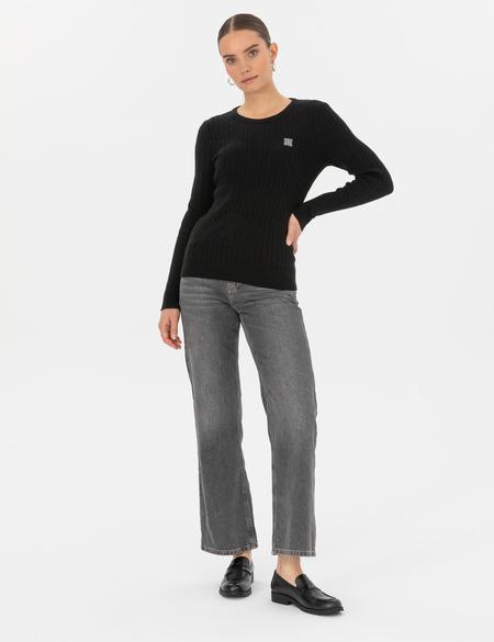 Siyah Slim Fit Bisiklet Yaka Basic Kazak - 50317072021