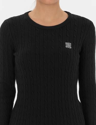 Siyah Slim Fit Bisiklet Yaka Basic Kazak