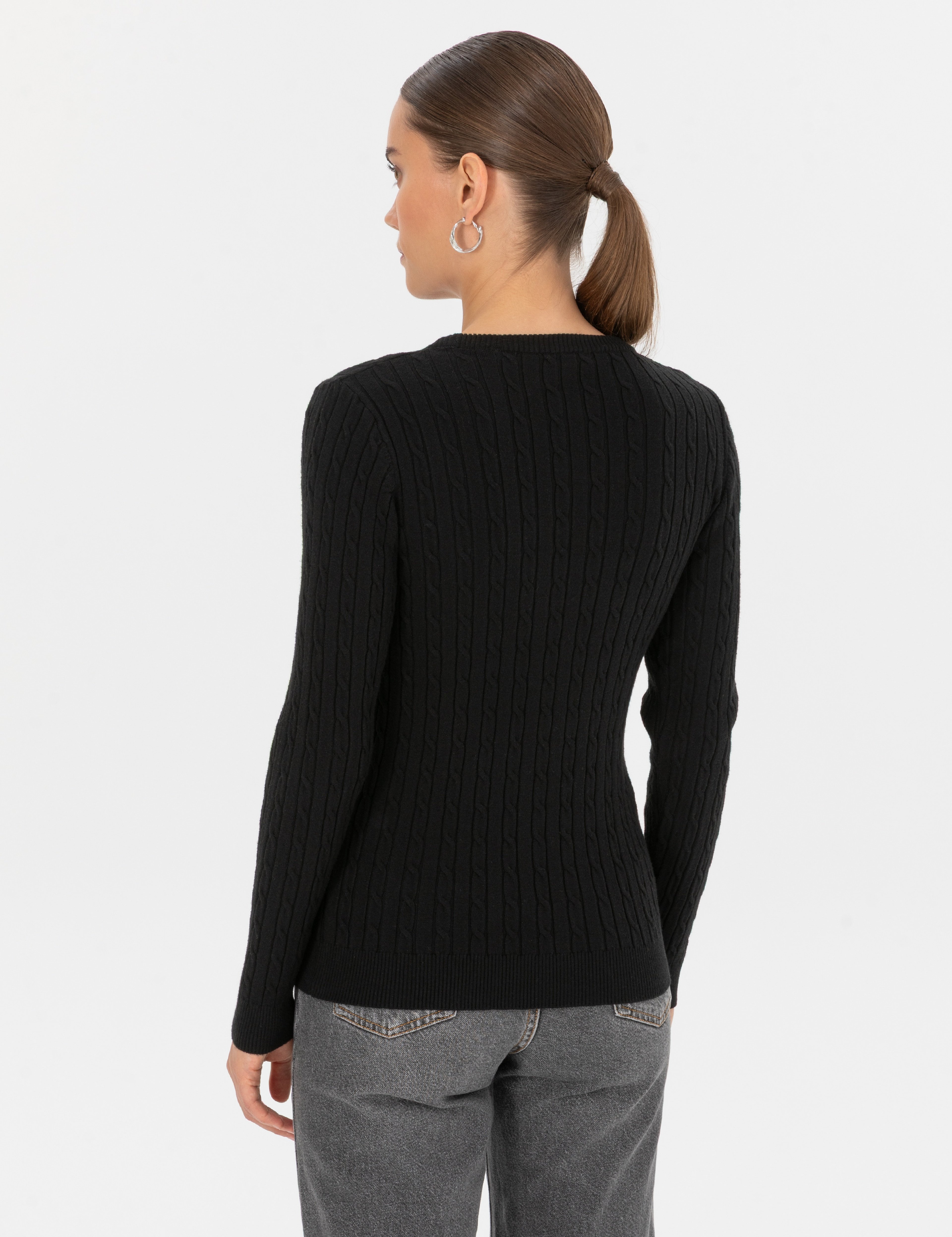 Siyah Slim Fit Bisiklet Yaka Basic Kazak - Image 5