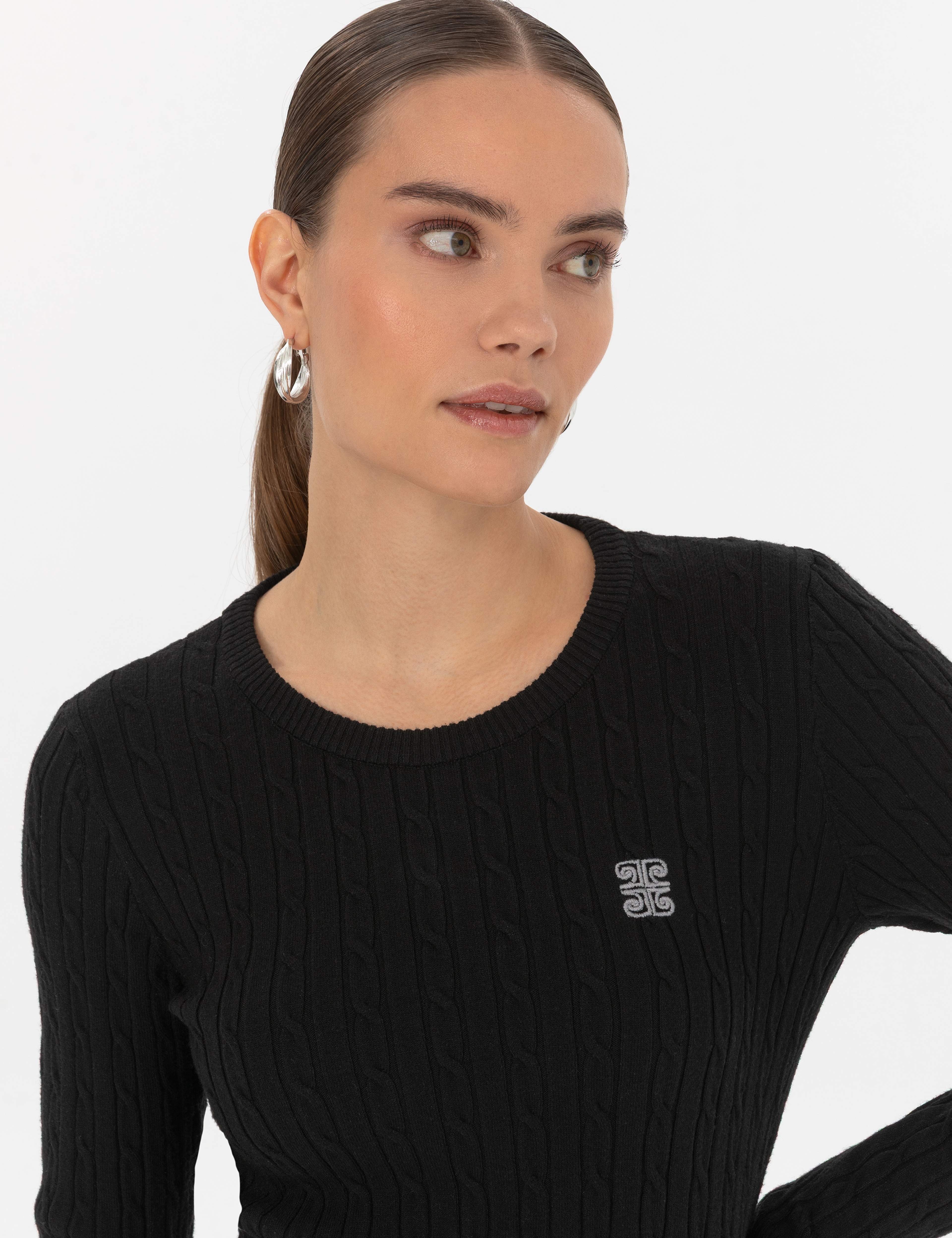 Siyah Slim Fit Bisiklet Yaka Basic Kazak - Image 2