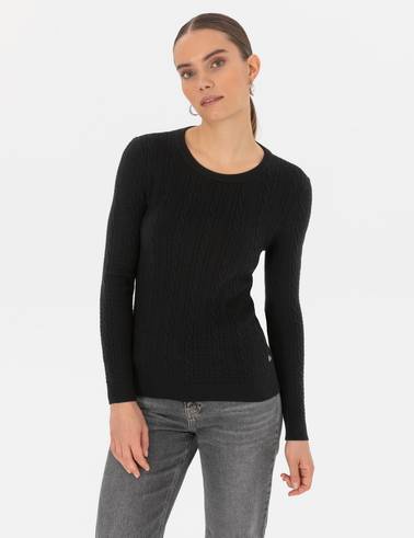 Siyah Ex. Slim Fit Örgü Desenli Kazak
