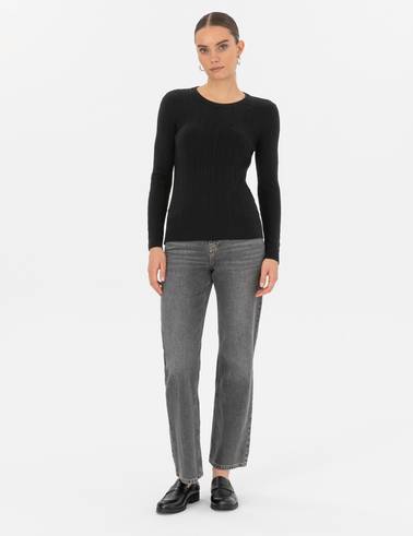 Siyah Ex. Slim Fit Örgü Desenli Kazak