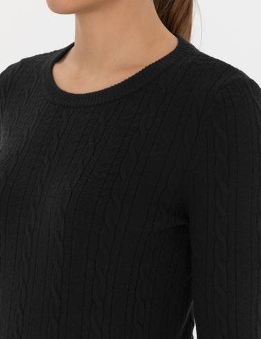 Siyah Ex. Slim Fit Örgü Desenli Kazak