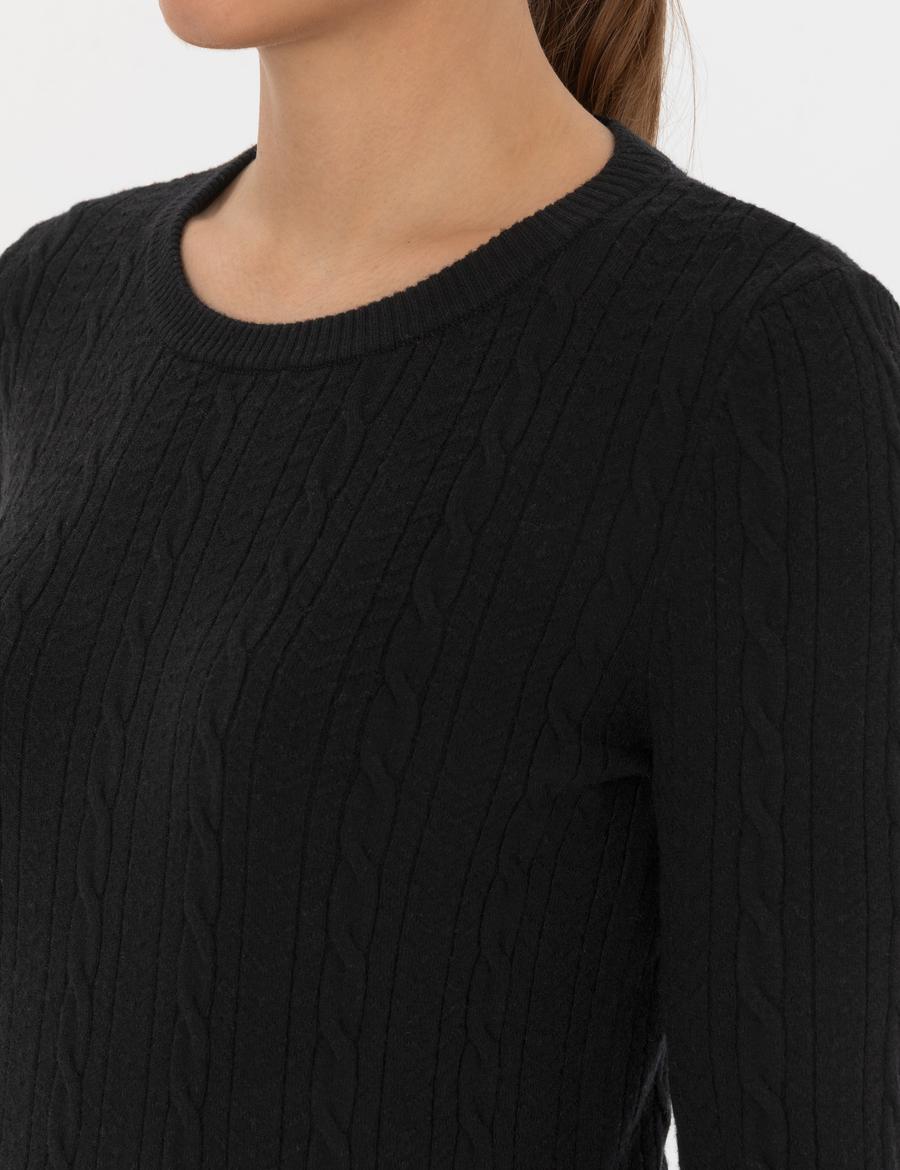 Siyah Ex. Slim Fit Örgü Desenli Kazak