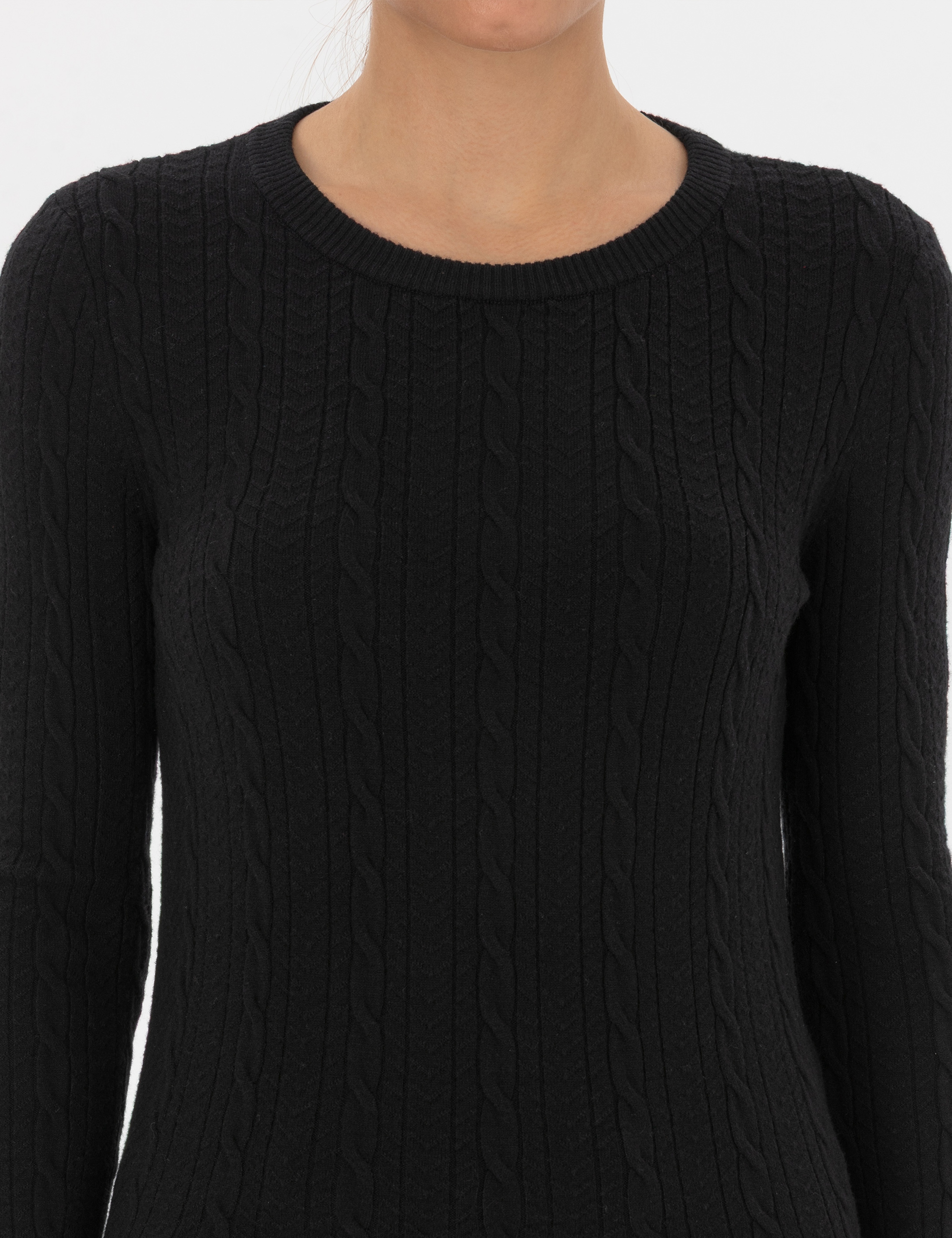 Siyah Extra Slim Fit Örgü Desenli Kazak - Image 6