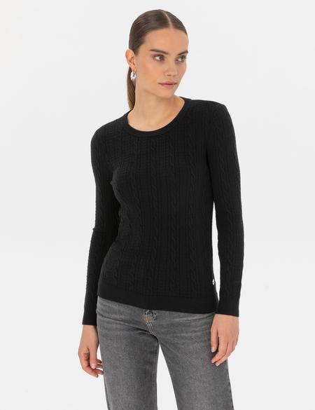 Siyah Ex. Slim Fit Örgü Desenli Kazak - 50316334035