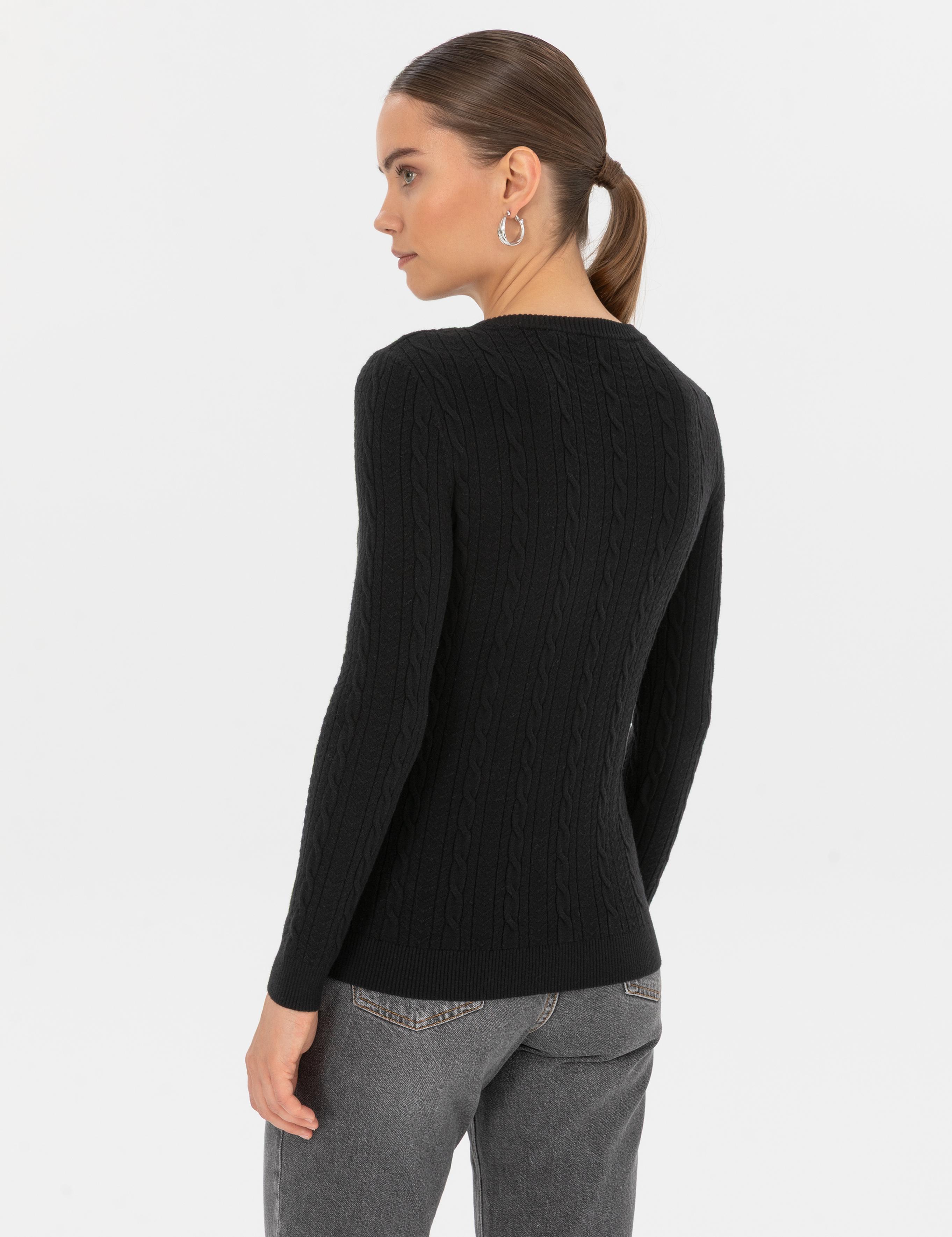 Siyah Ex. Slim Fit Örgü Desenli Kazak