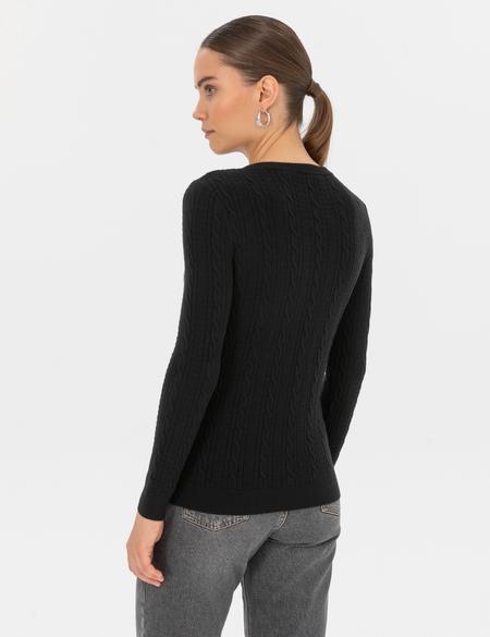 Siyah Ex. Slim Fit Örgü Desenli Kazak - 50316334035