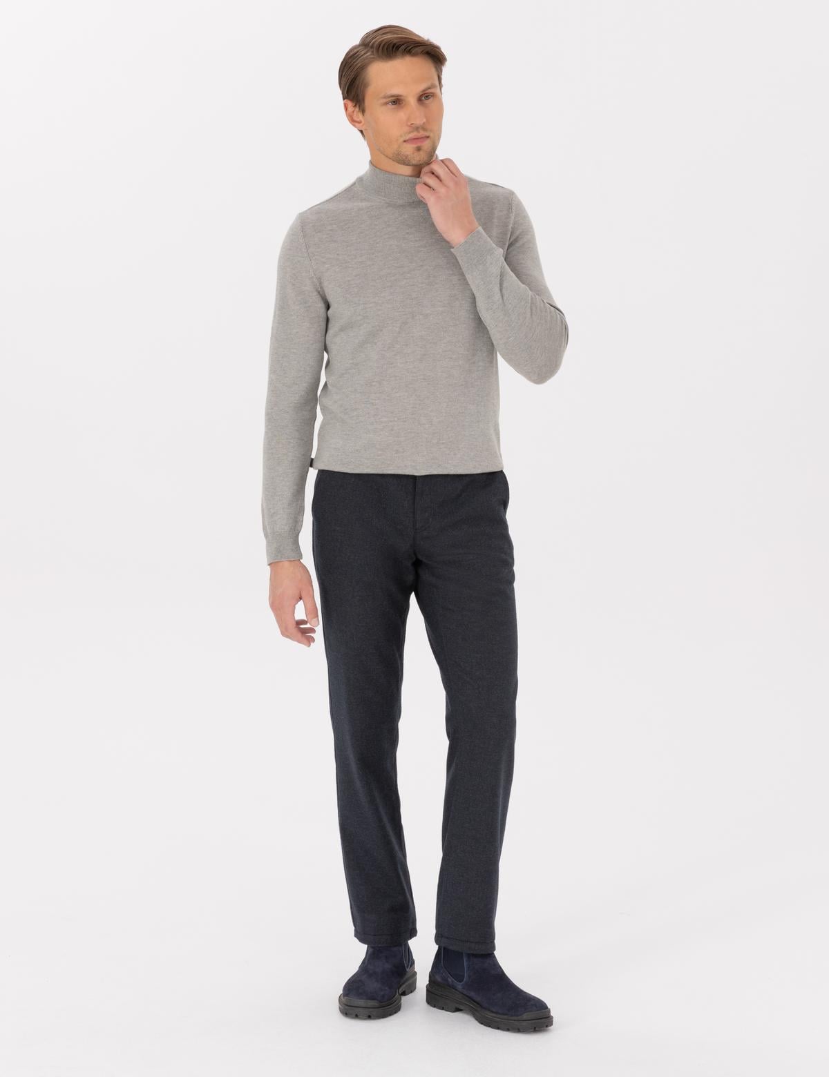 Lacivert Regular Fit Beli Lastikli Kanvas Pantolon