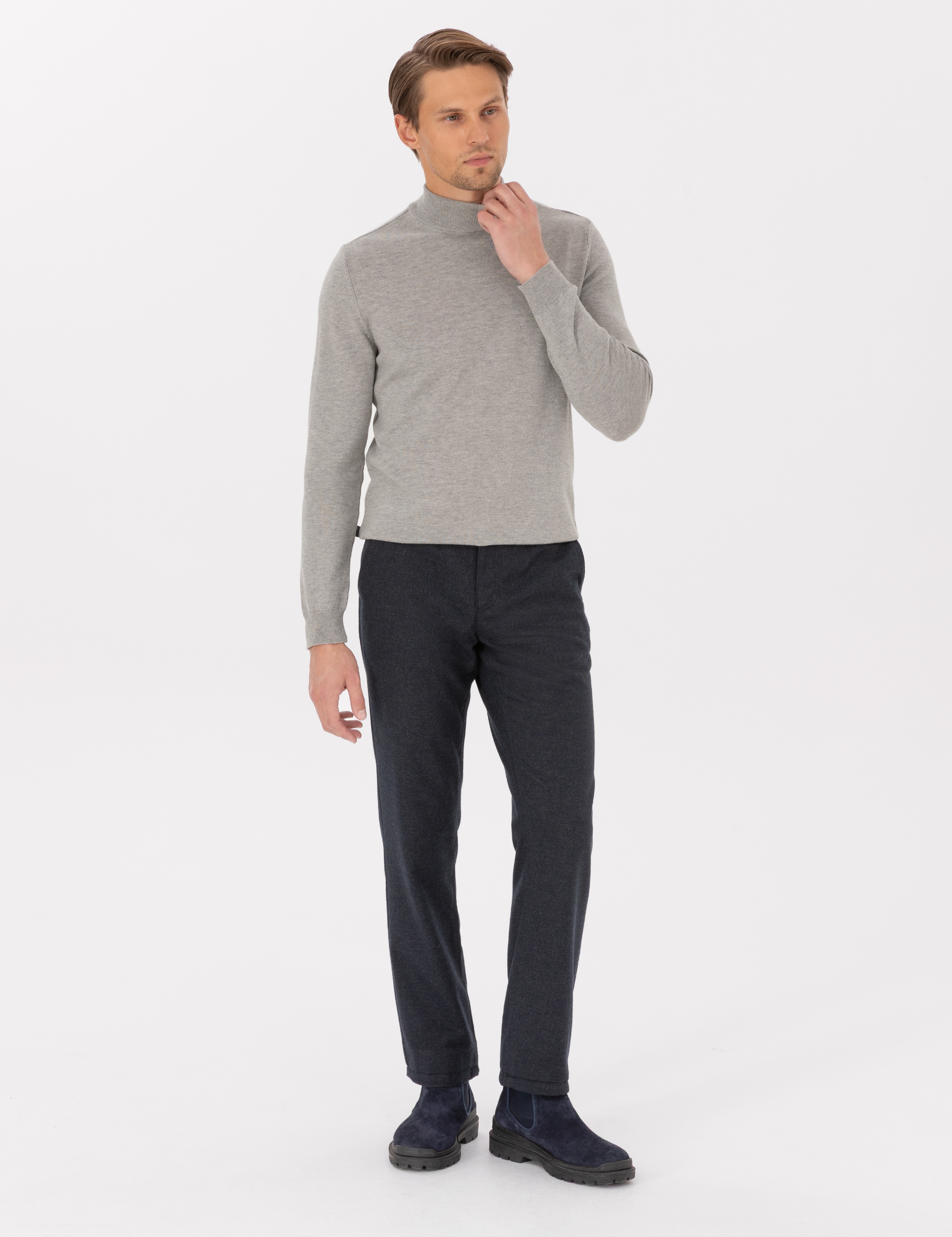 Lacivert Regular Fit Beli Lastikli Kanvas Pantolon - Image 1
