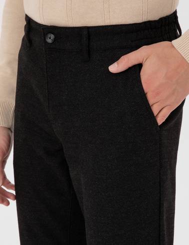 Siyah Regular Fit Beli Lastikli Kanvas Pantolon