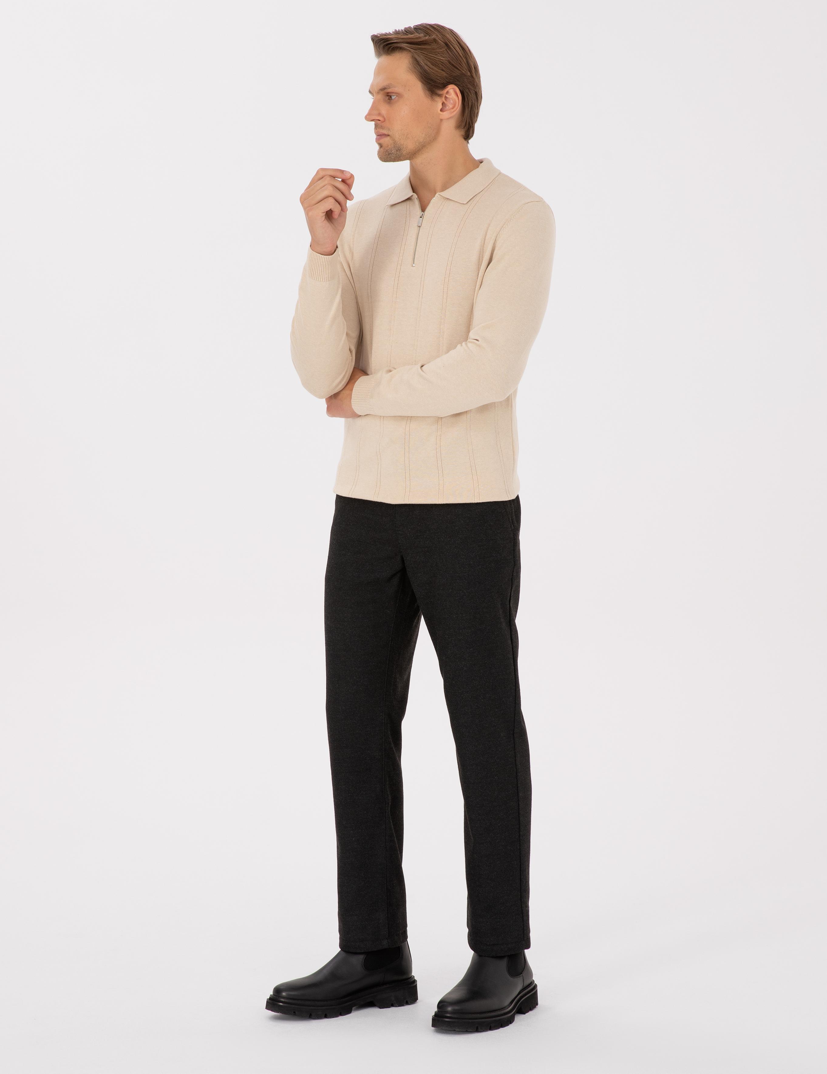 Siyah Regular Fit Beli Lastikli Kanvas Pantolon