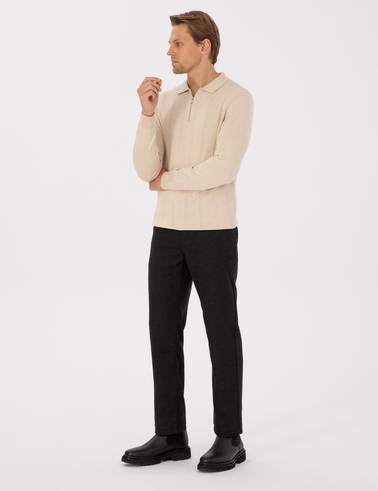 Siyah Regular Fit Beli Lastikli Kanvas Pantolon