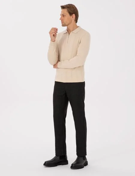 Siyah Regular Fit Beli Lastikli Kanvas Pantolon - 50317282096