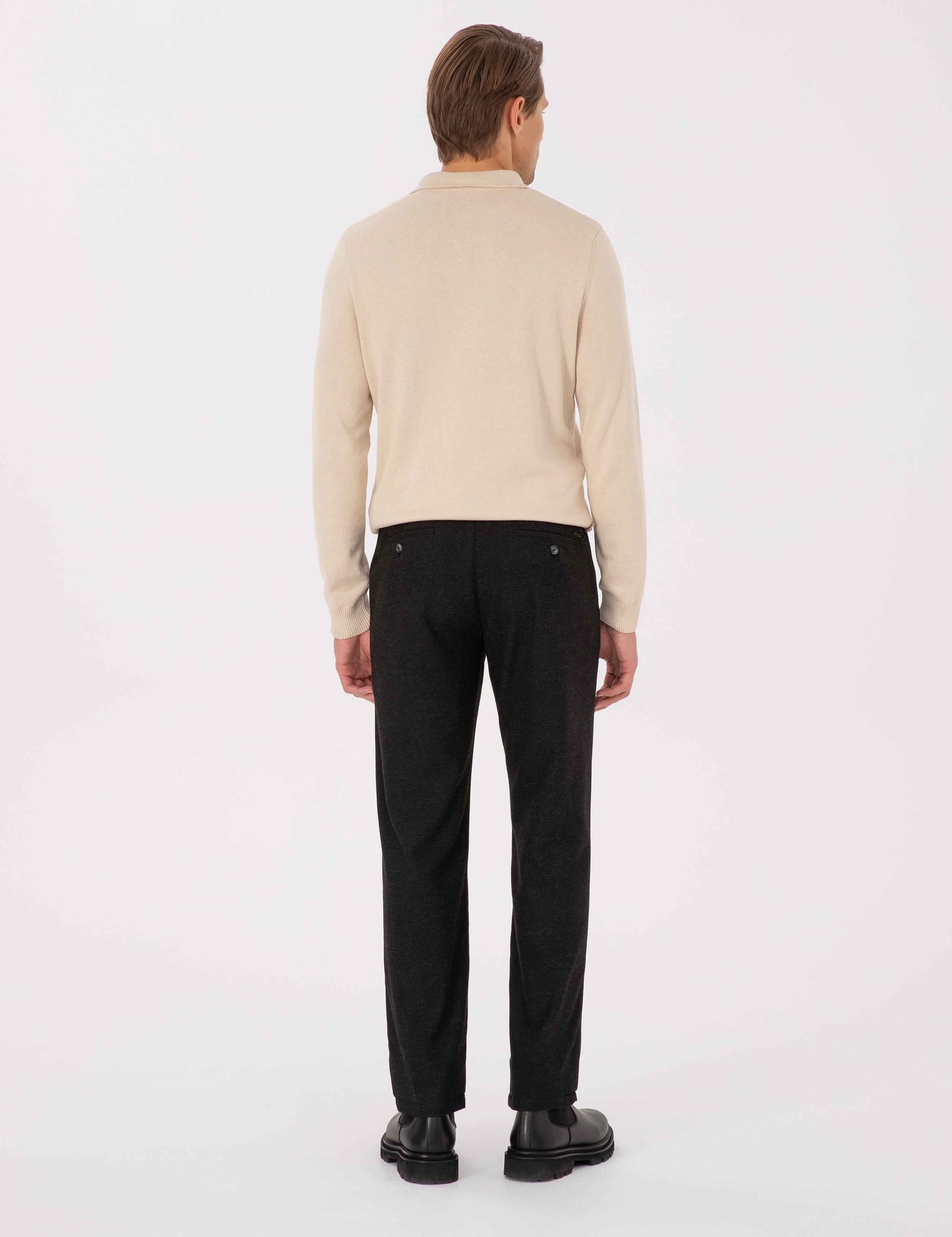 Siyah Regular Fit Beli Lastikli Kanvas Pantolon