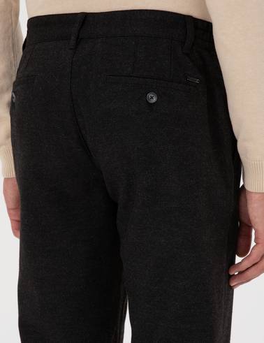 Siyah Regular Fit Beli Lastikli Kanvas Pantolon