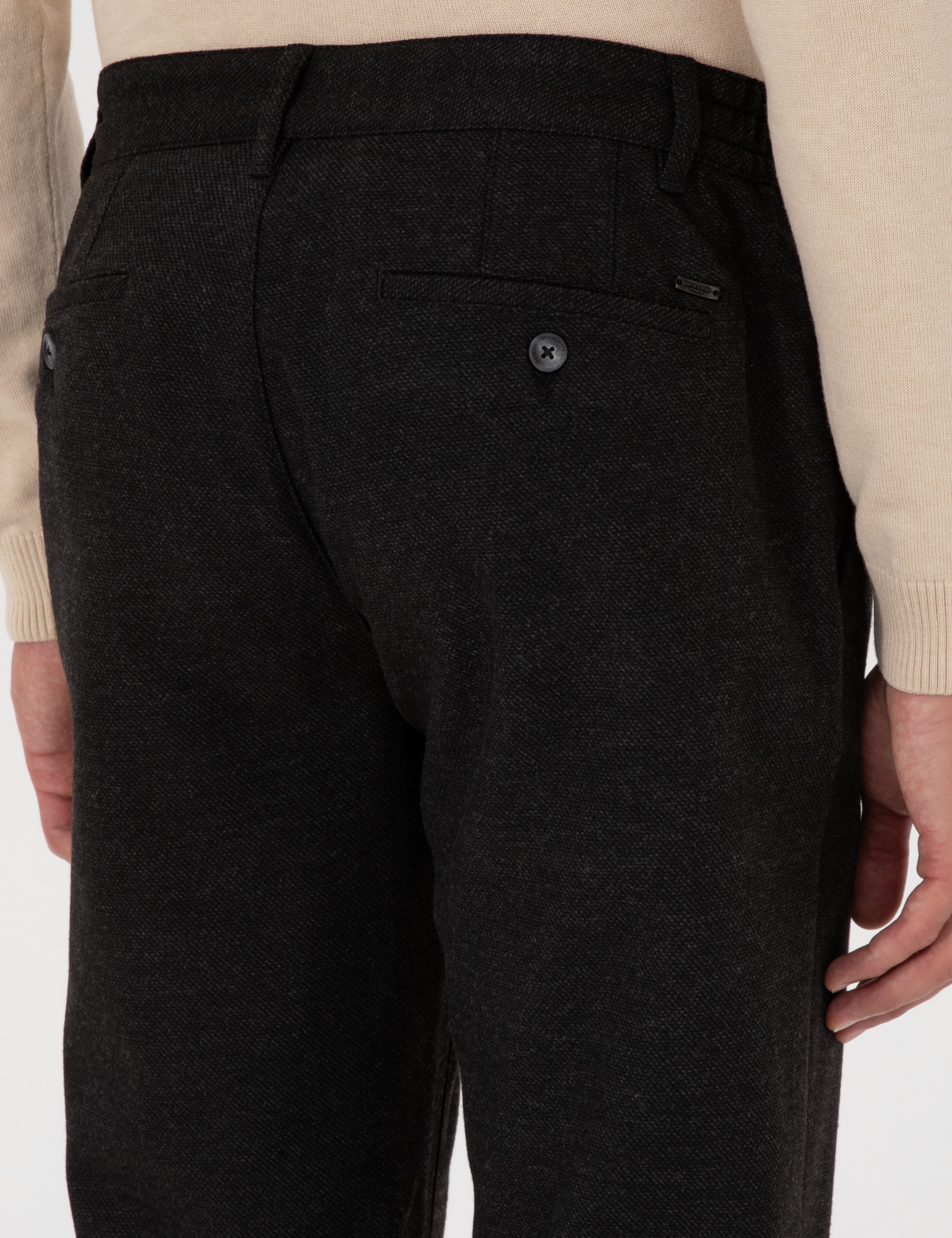 Siyah Regular Fit Beli Lastikli Kanvas Pantolon - Image 6