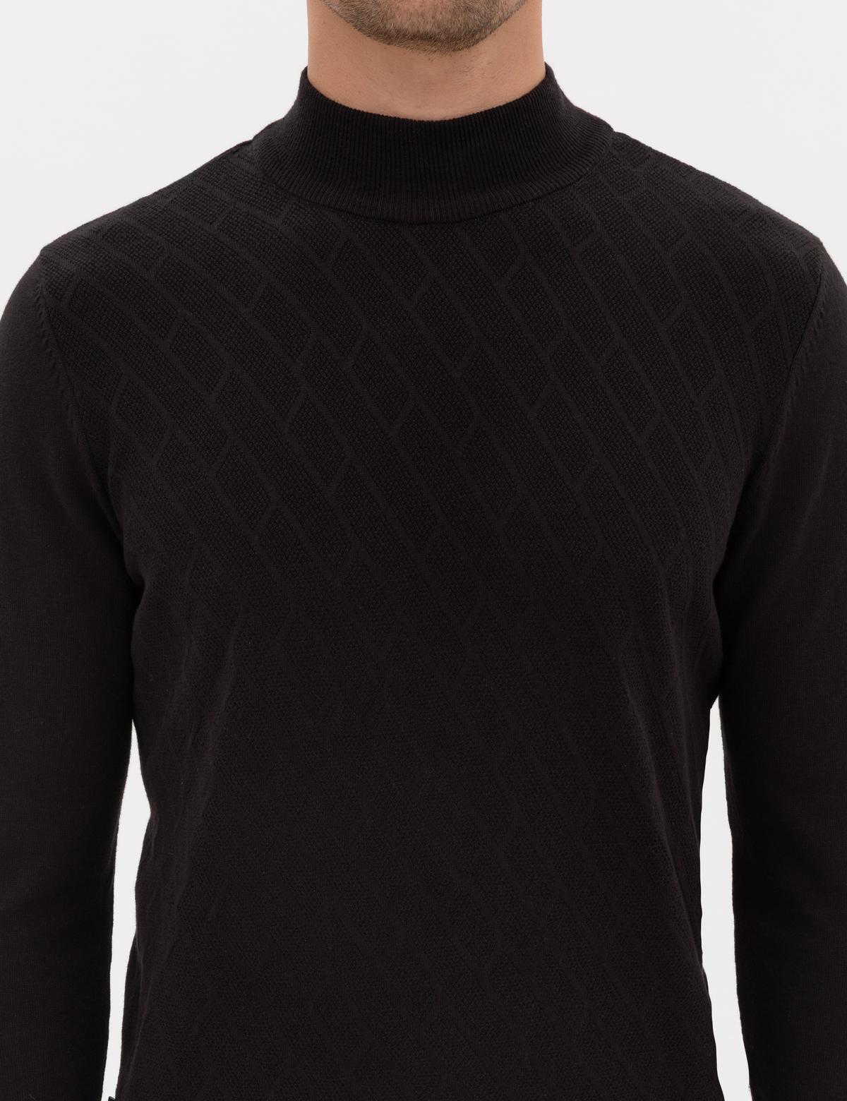 Siyah Slim Fit Yarım Balıkçı Yaka Triko Kazak - 50318128006