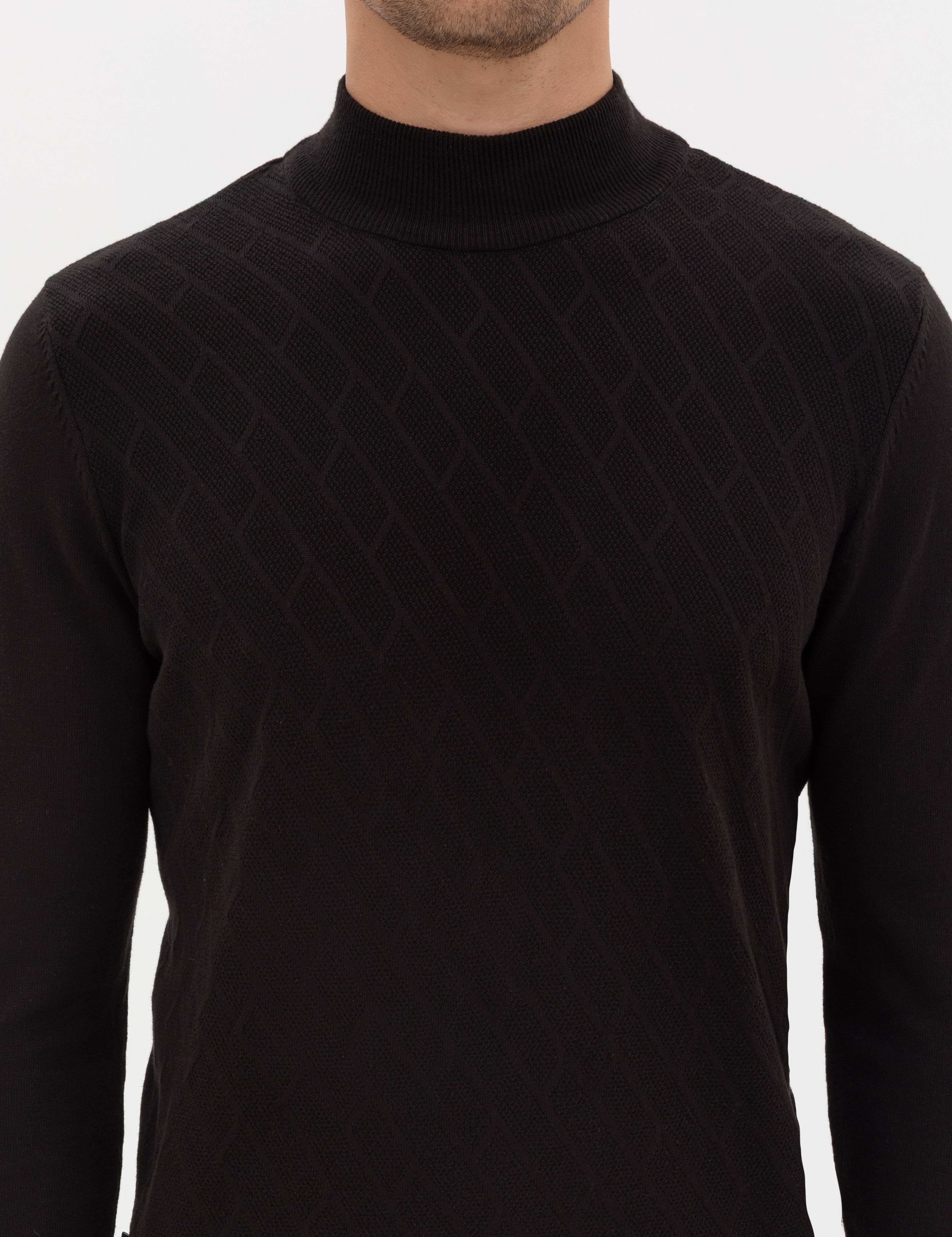 Siyah Slim Fit Yarım Balıkçı Yaka Triko Kazak - Image 6