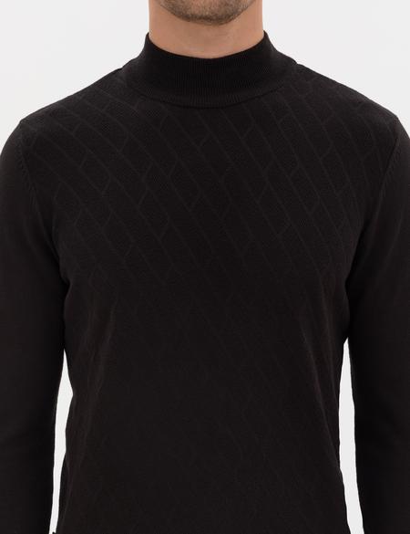 Siyah Slim Fit Yarım Balıkçı Yaka Triko Kazak - 50318128006