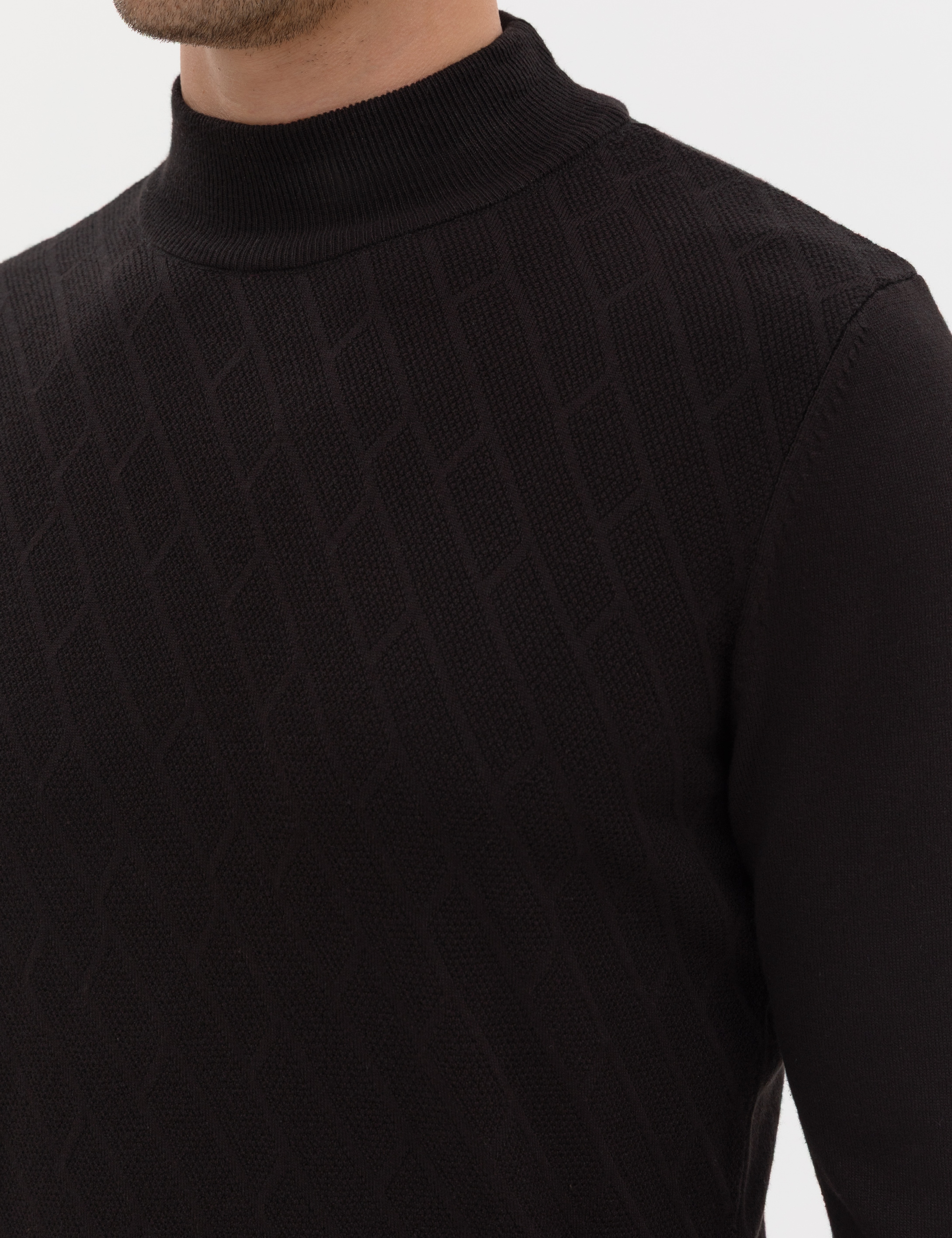 Siyah Slim Fit Yarım Balıkçı Yaka Triko Kazak - Image 7