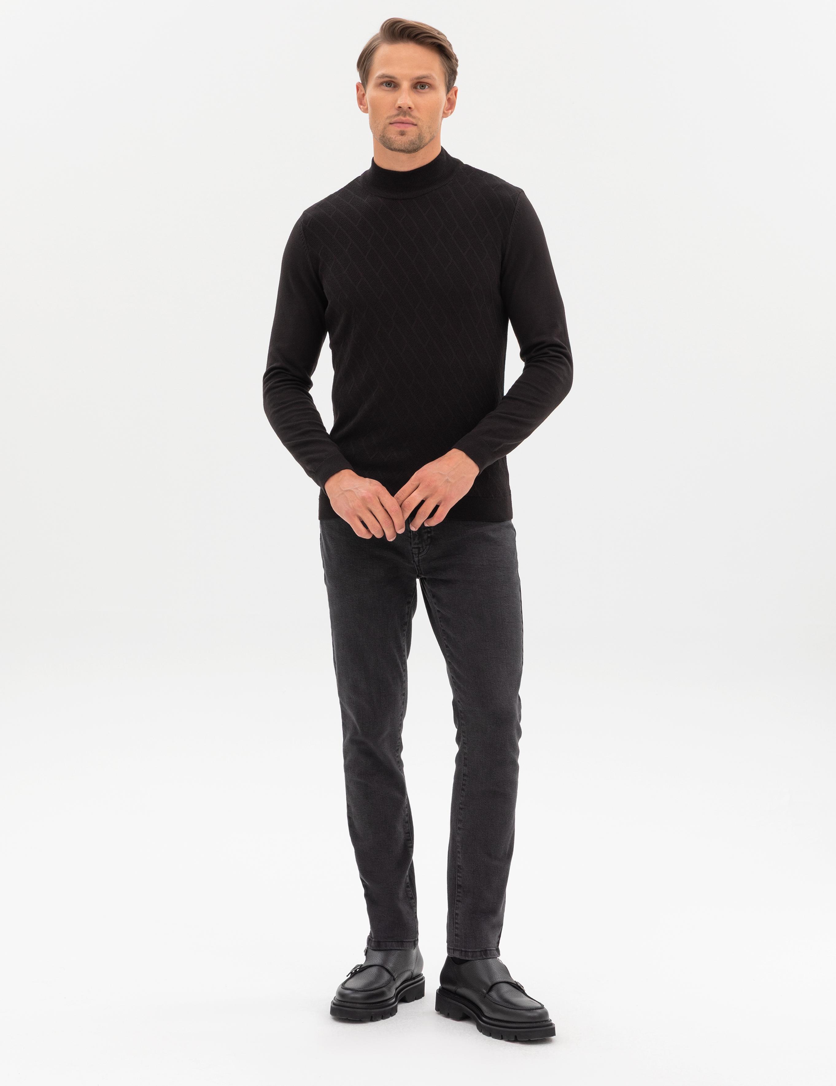 Siyah Slim Fit Yarım Balıkçı Yaka Triko Kazak