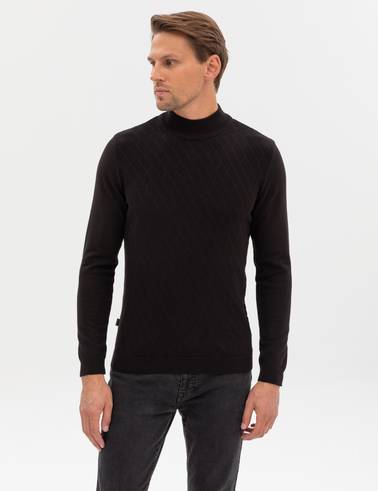 Siyah Slim Fit Yarım Balıkçı Yaka Triko Kazak
