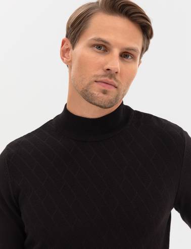 Siyah Slim Fit Yarım Balıkçı Yaka Triko Kazak