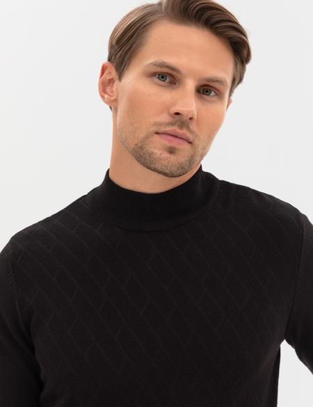 Siyah Slim Fit Yarım Balıkçı Yaka Triko Kazak - 50318128006