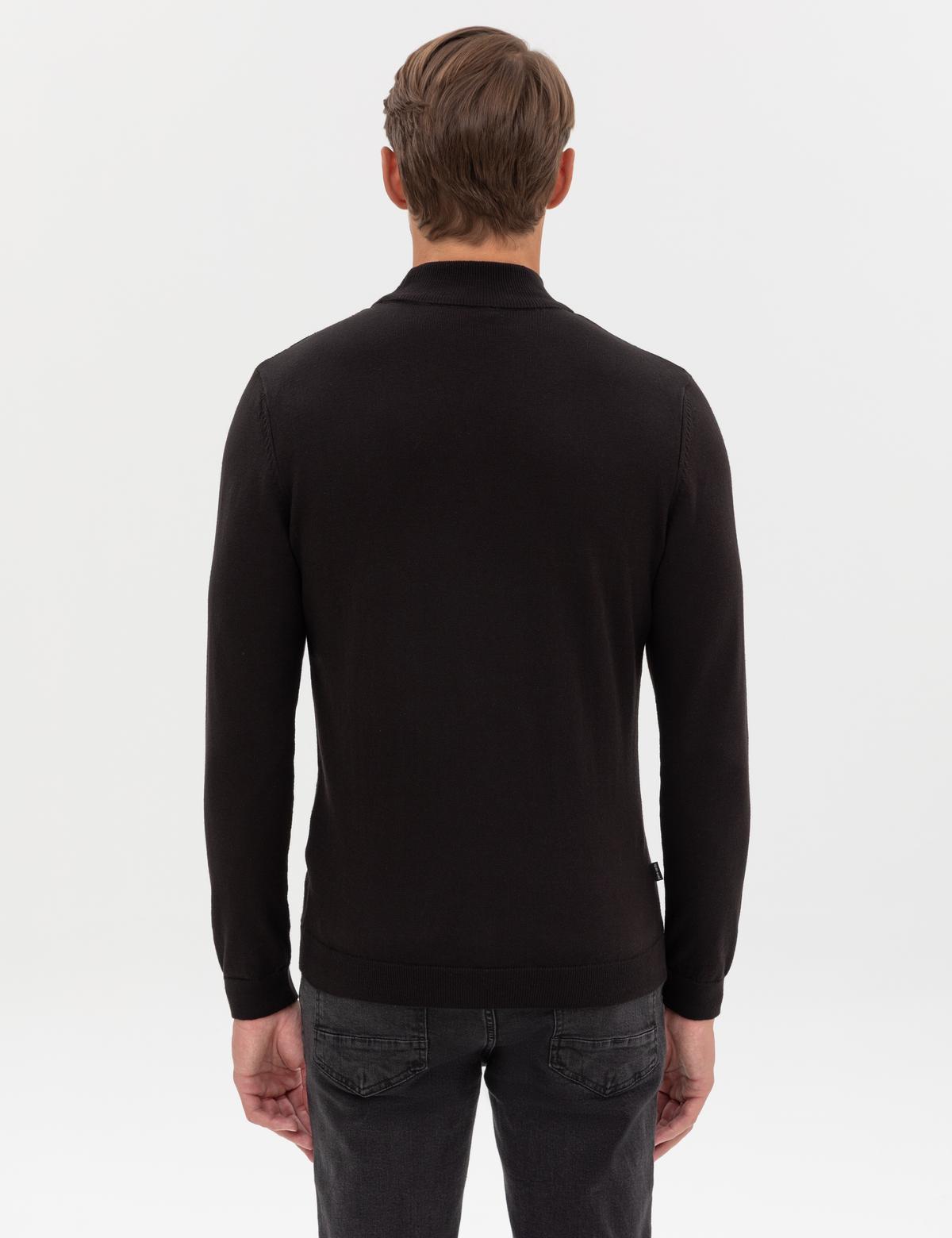 Siyah Slim Fit Yarım Balıkçı Yaka Triko Kazak - 50318128006